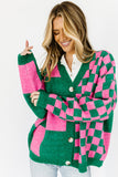 wild thing checkered cardigan // green + pink