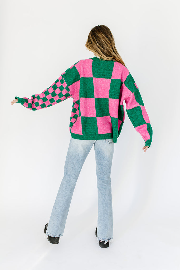 wild thing checkered cardigan // green + pink