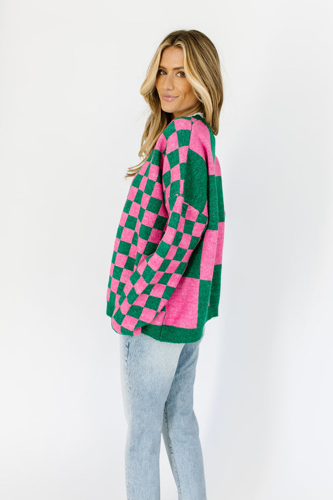 wild thing checkered cardigan // green + pink