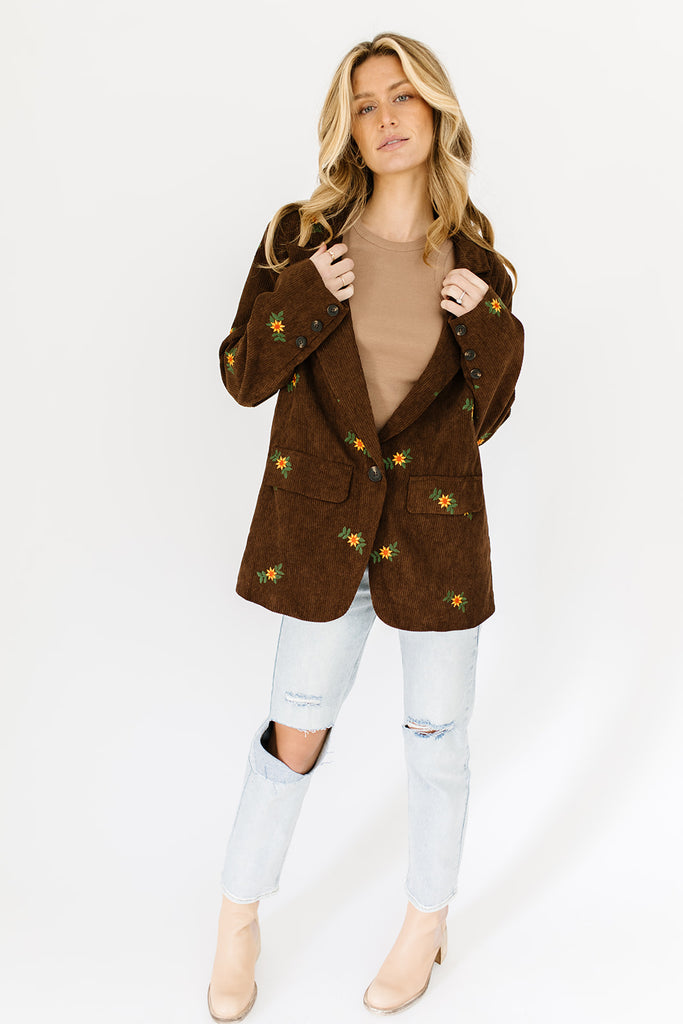 emi embroidered corduroy blazer