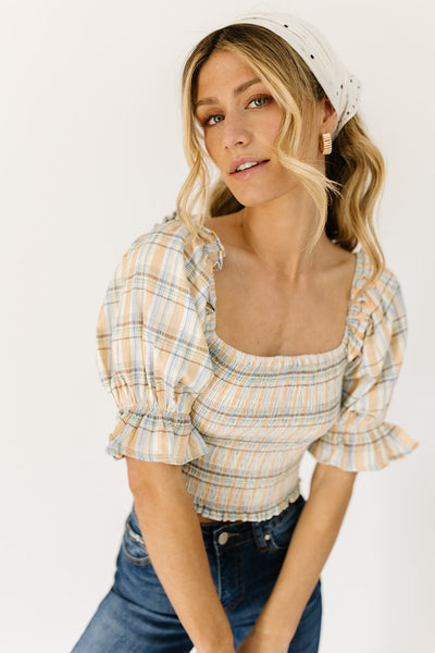 sami smocked plaid top