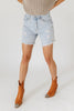 long story denim shorts