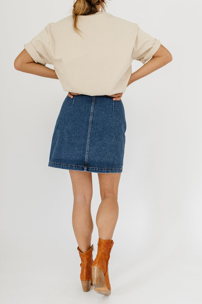 getting dizzy embroidered denim skirt